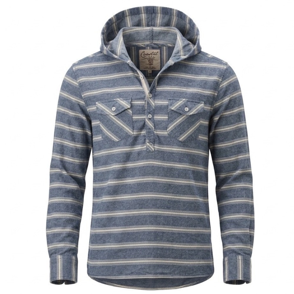 Coastal Huntington‎ Beach Mens Medium Blue Striped Lightweight Hoodie Grunge